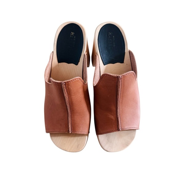 Swedish Hasbeens Clogs Ann Slip On Leather Women’s  Tan Slide Sandals brown - Picture 2 of 9